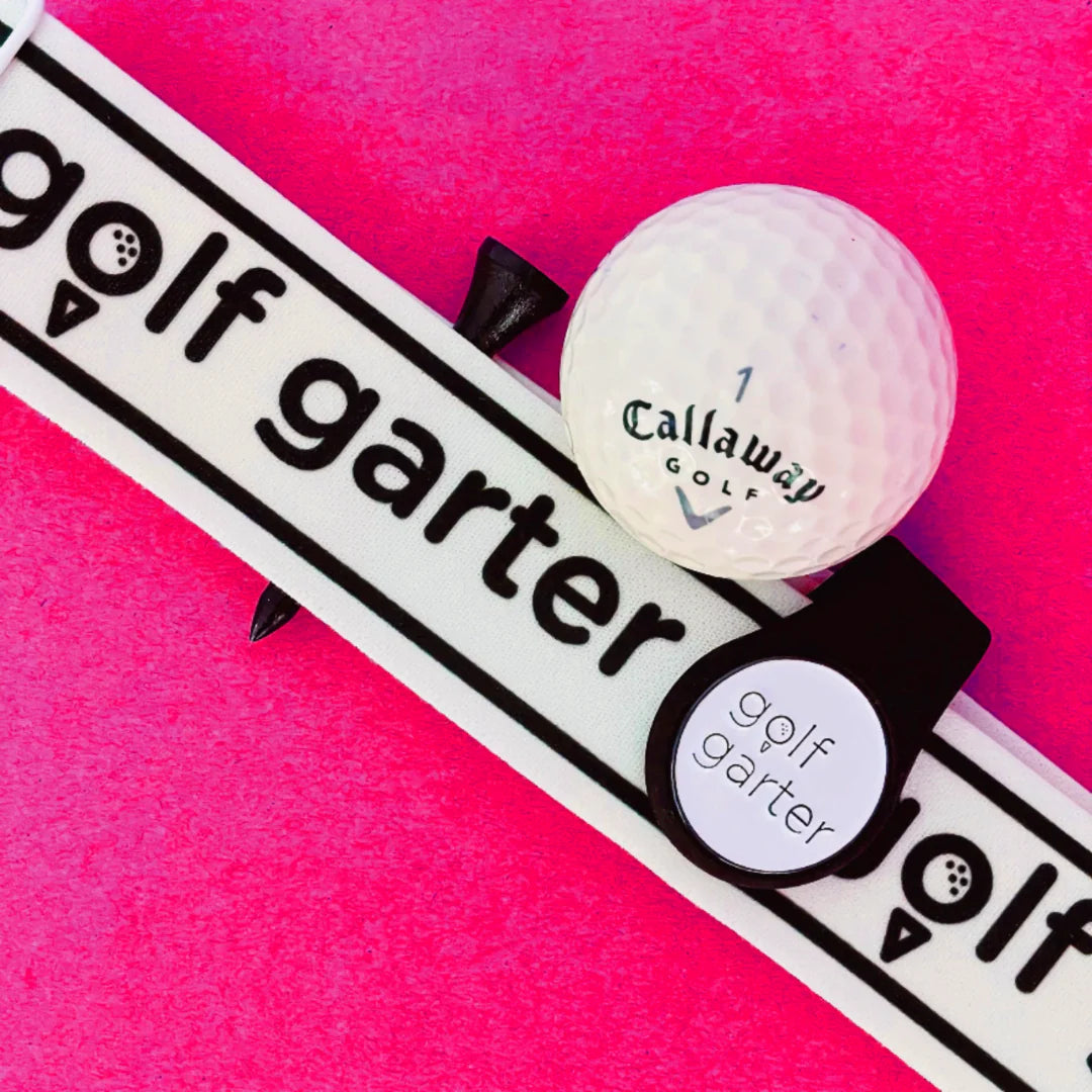 Golf Garter Girl Starter Pack with the Black color variant of the fold-over magnetic golf ball marker.